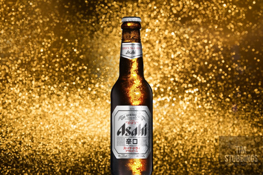 Promotional photography of Asahi Super Dry Beer in the studio in Canterbury.