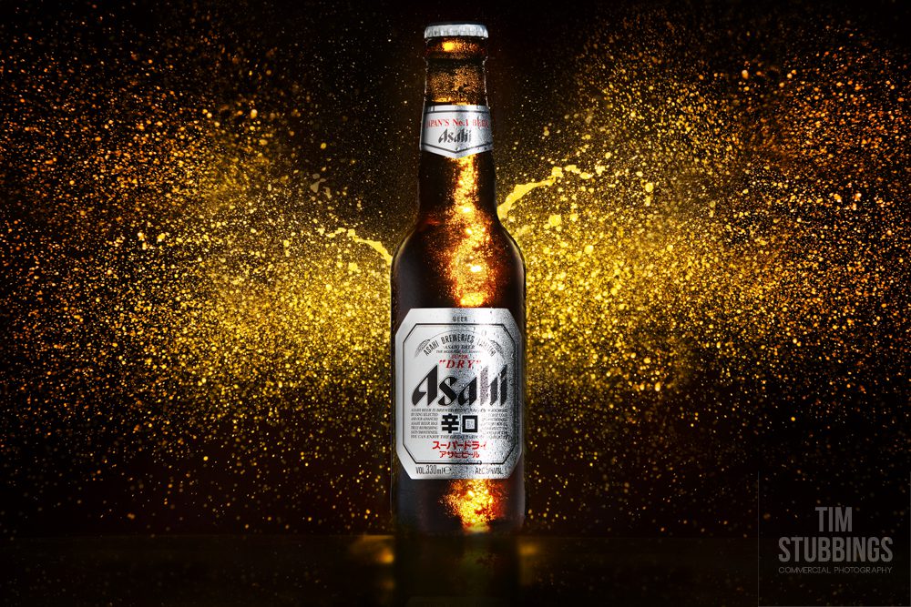 Promotional photography of Asahi Super Dry Beer in the studio in Canterbury.