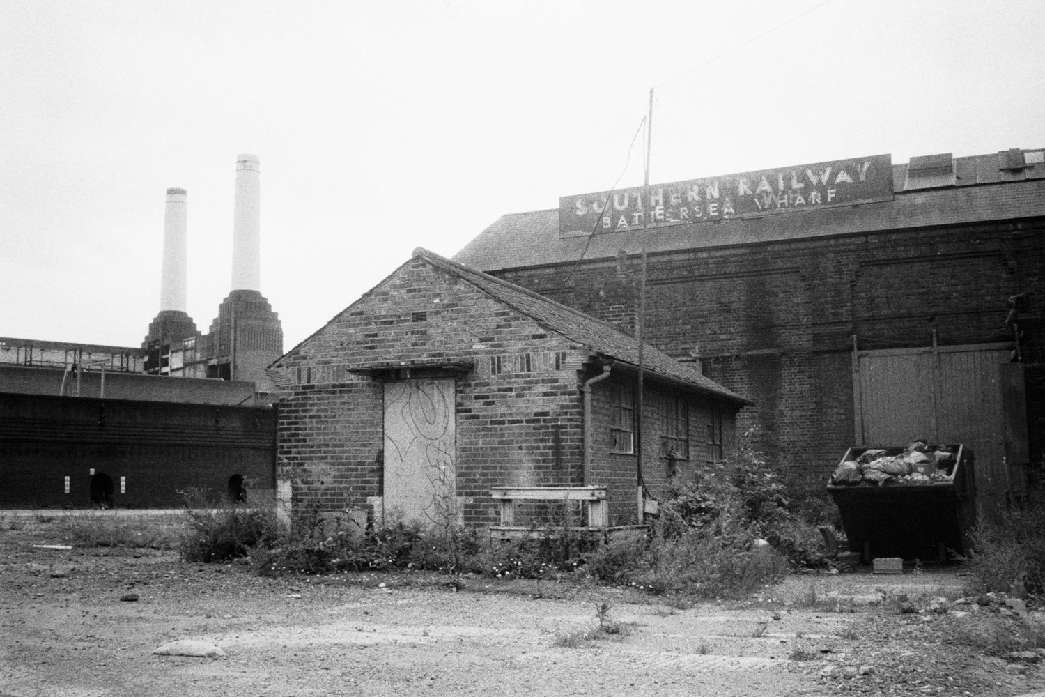 London 1991 disused railway buildings at Battersea Power Station